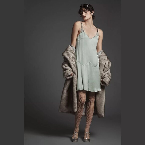 NEW Size M, Corey Lynn Calter Bow Strap Silky Mini Dress - Green - Picture 2 of 5